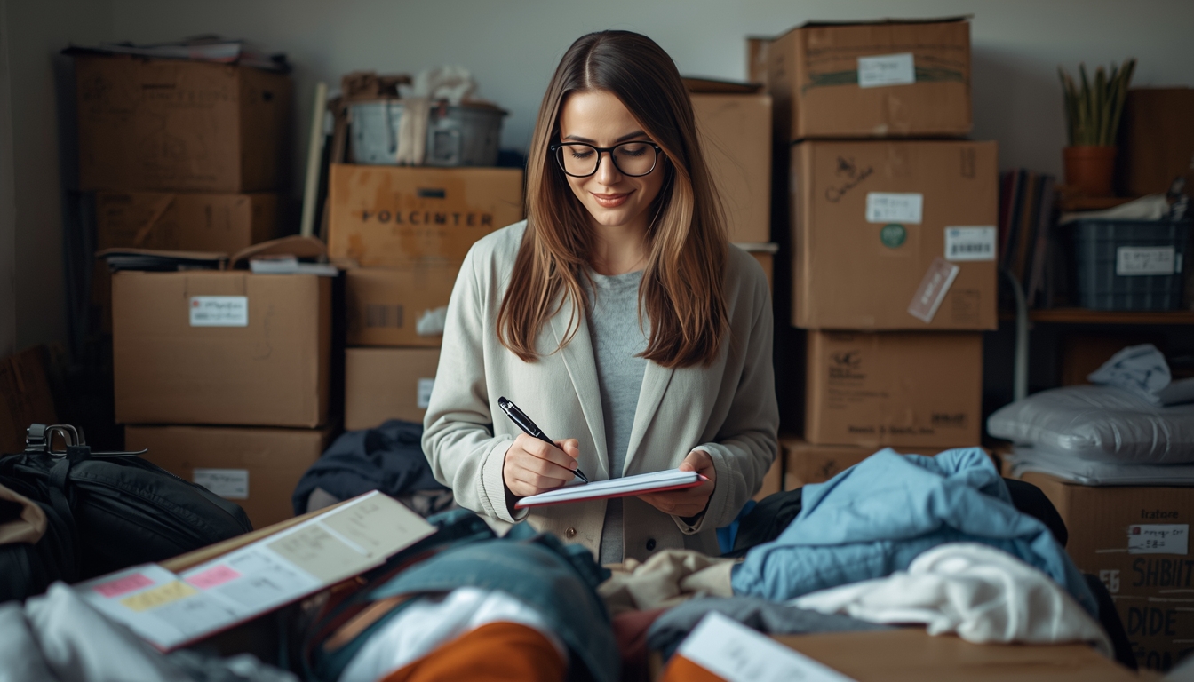 Professional organizer sorting items during decluttering session